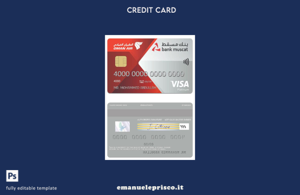 modello di carta di credito platino visto Oman Muscat Bank in stile verificato